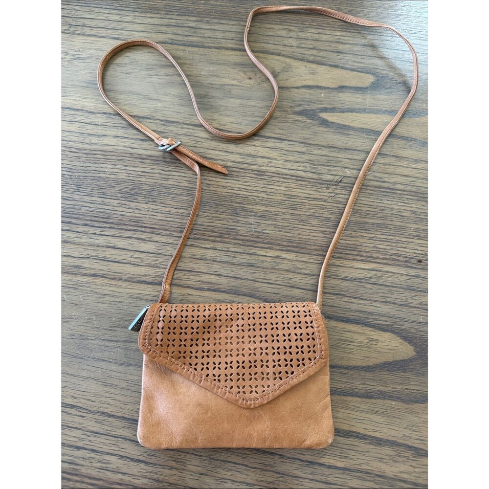 HOBO International Laser Cut Perforated Leather Crossbody Bag Tan Mustard